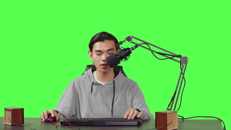 Asian-man-streamer-broadcasting-gameplay